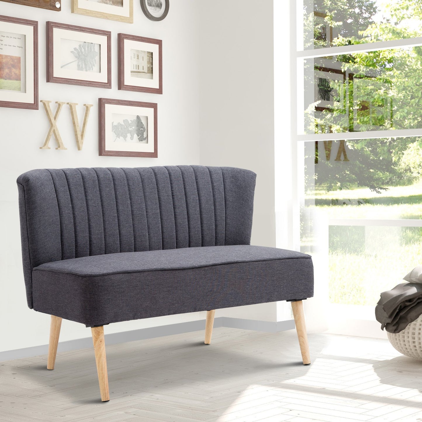 HOMCOM 2 Seater Sofa, Linen-Dark Grey