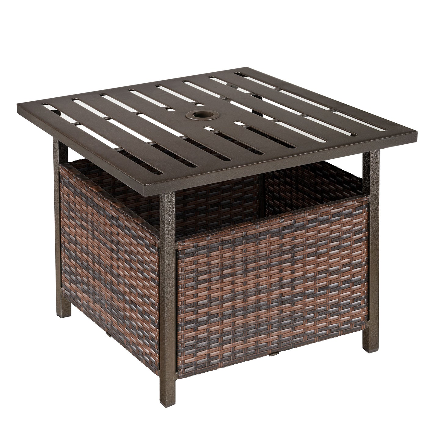 Outsunny Outdoor Rattan Wicker Coffee Table w/ Umbrella Hole Suitable for Garden Backyard