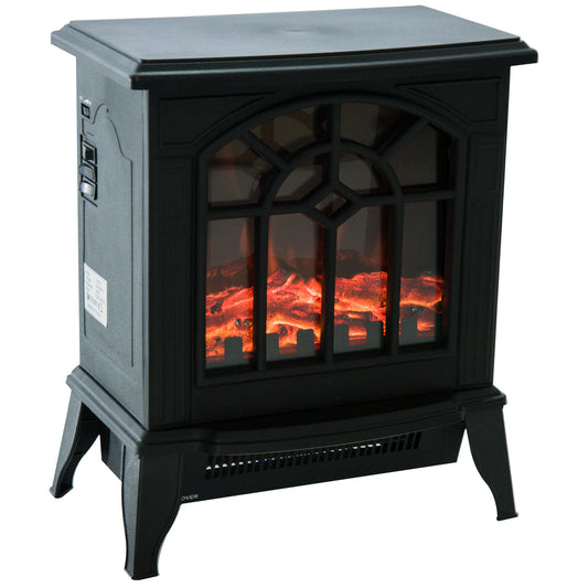 HOMCOM Freestanding Electric Fireplace Heater, 1000W/2000W, w/ LED Flame Effect-Black