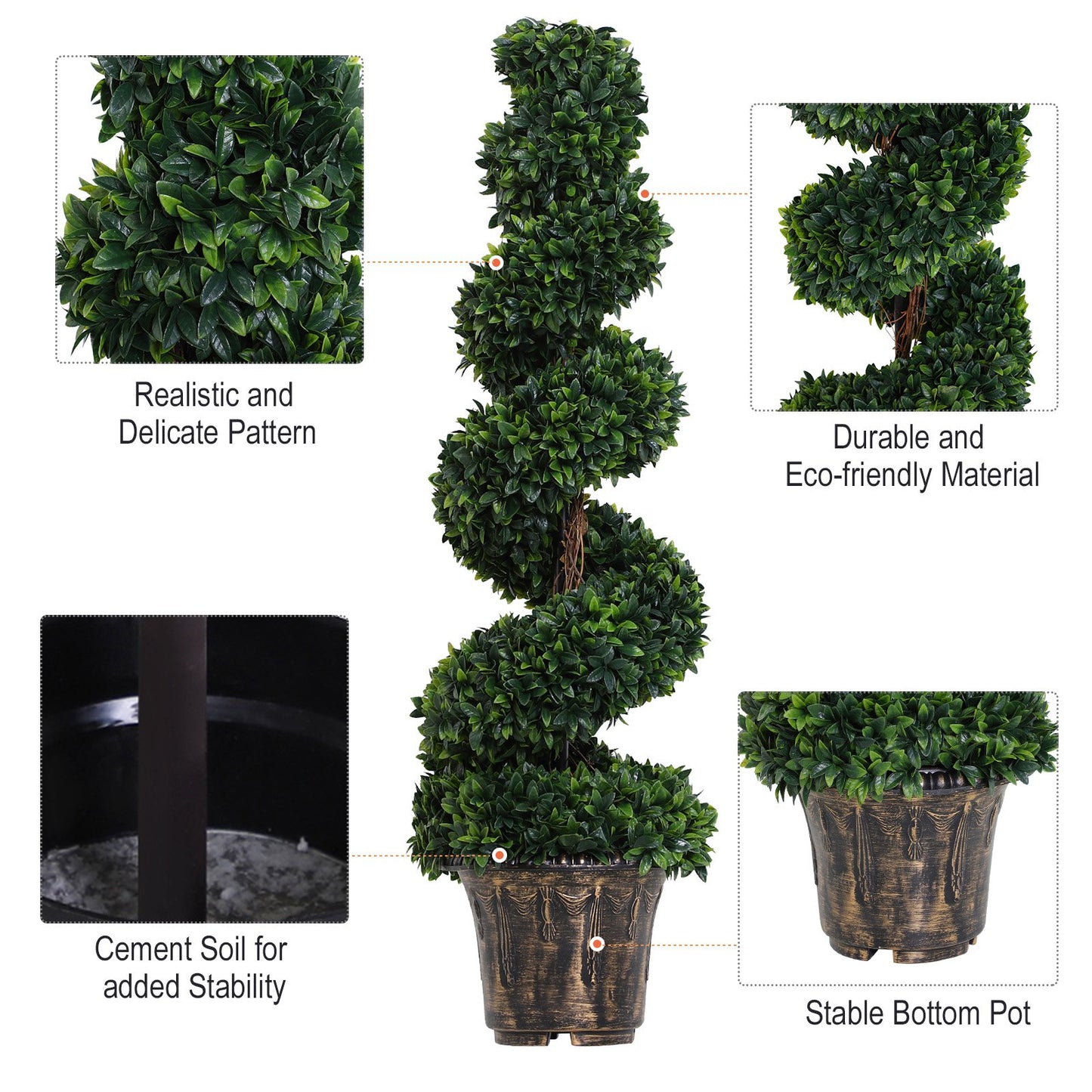 Outsunny PE Set of 2 Artificial Boxwood Spiral Topiary Plant Tree's Green