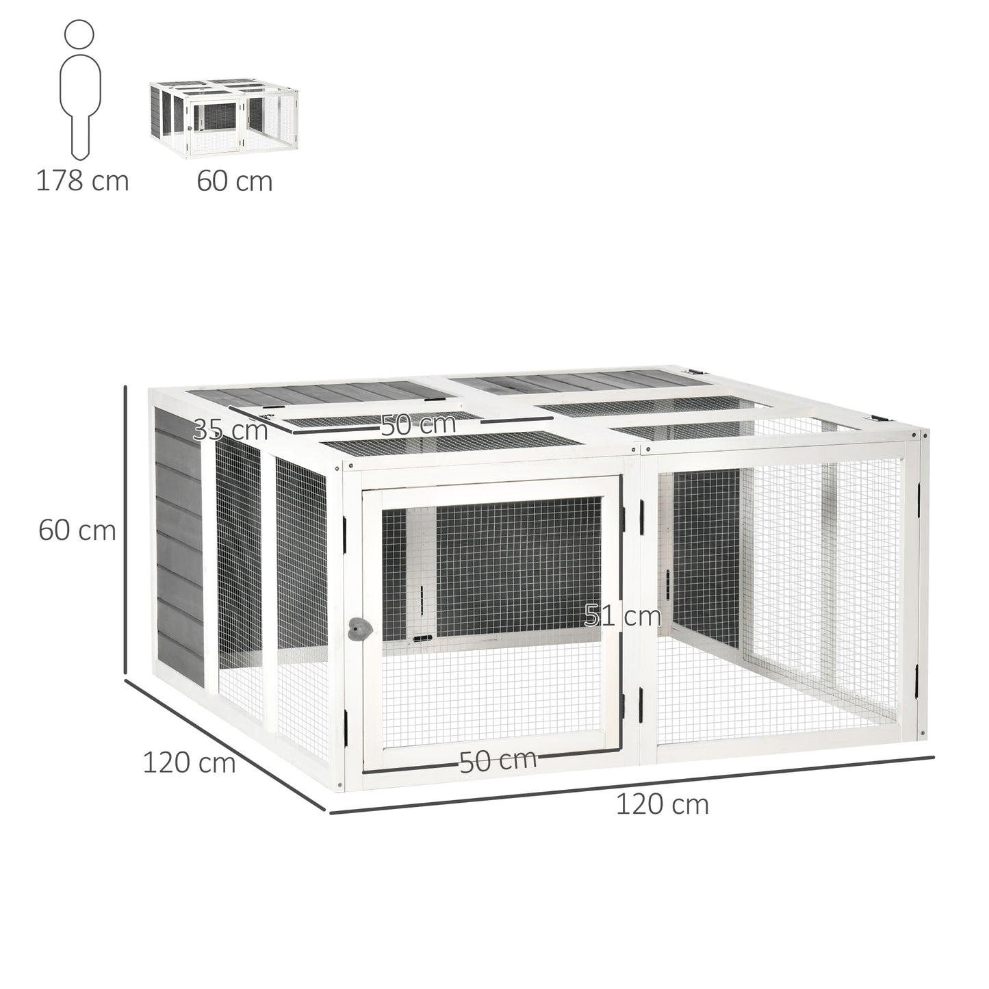 PawHut Rabbit Hutch Small Animal Guinea Pig House with Openable Roof Skylight Door