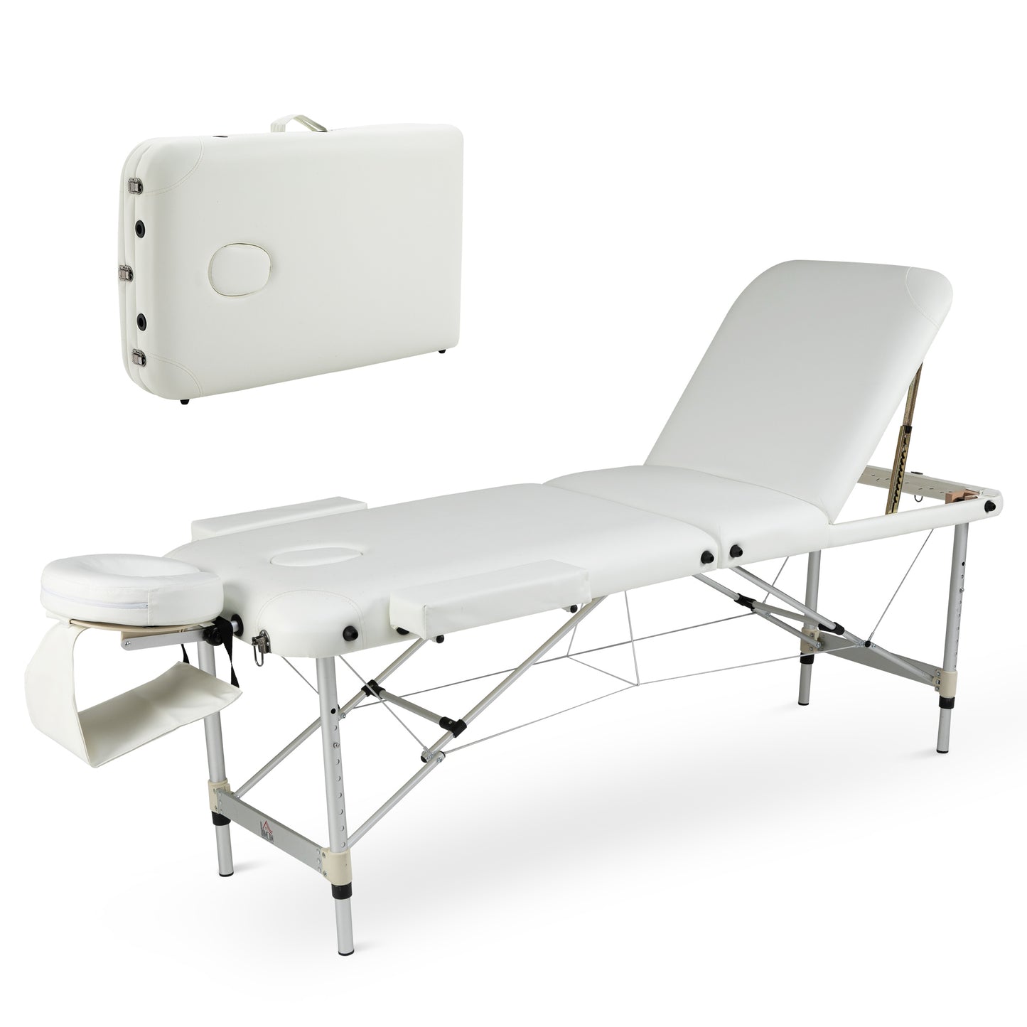 HOMCOM PVC Upholstered Portable Massage Table Beauty Bed w/ Carry Case - White