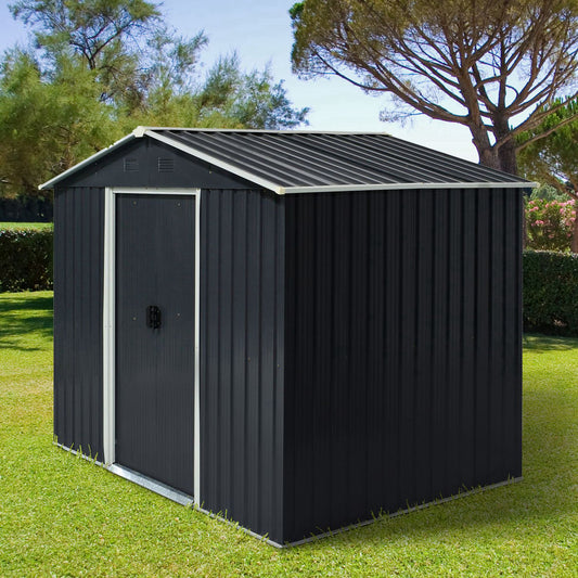 Outsunny 5.7 x 7.7ft Corrugated Steel Sliding Door Garden Shed - Grey