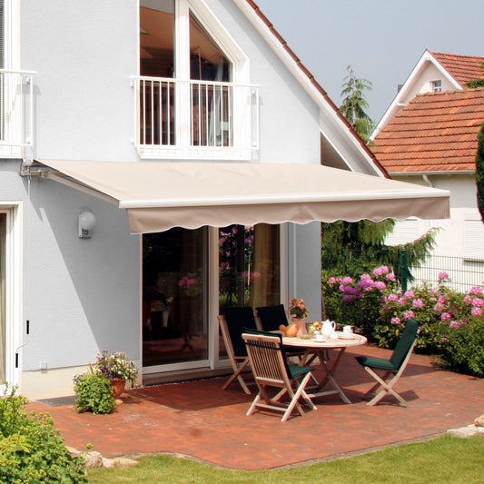 Outsunny 2.5x2 m Manual Retractable Awning-Beige Canopy/White Frame