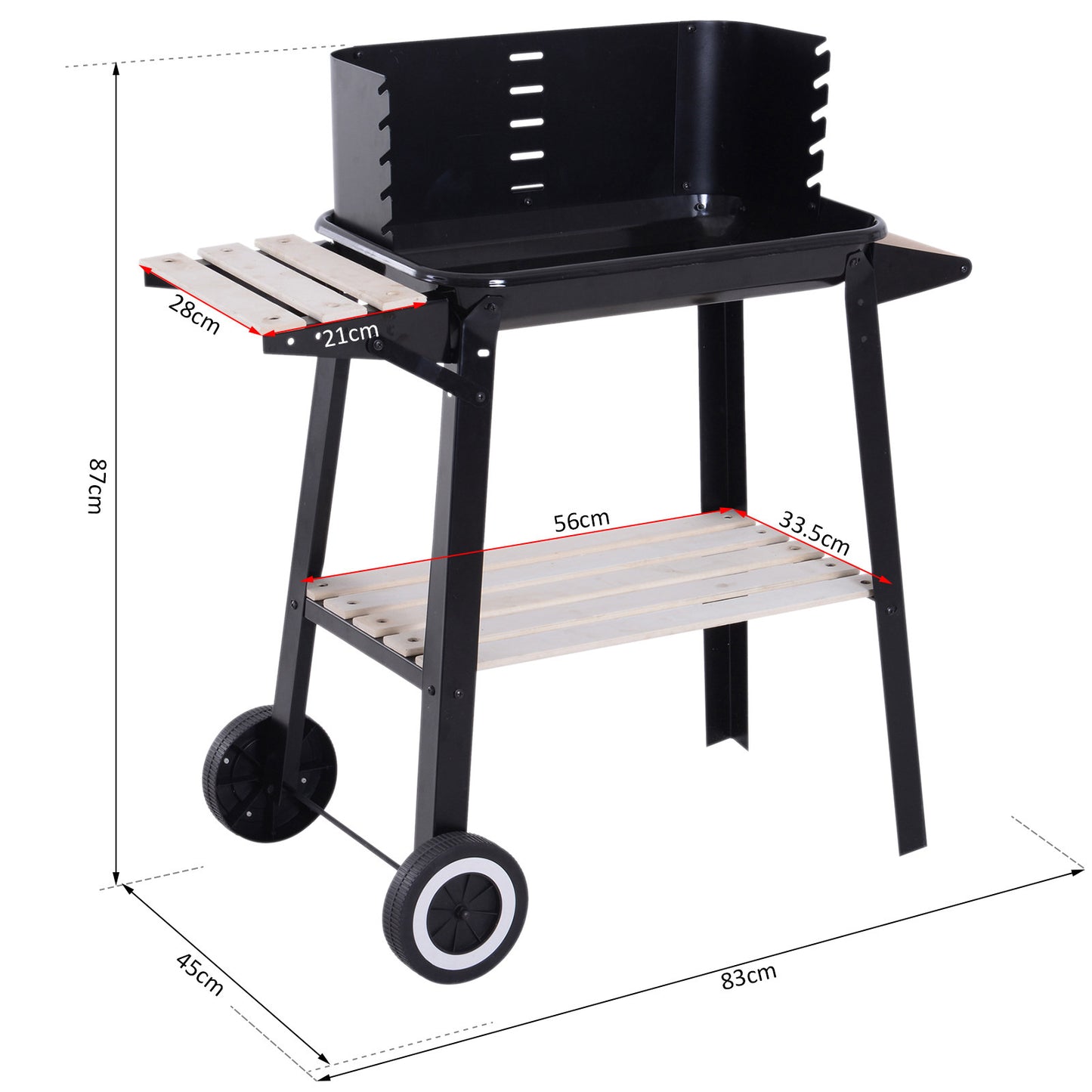Outsunny Charcoal BBQ Grill,  87Lx45Wx83H cm-Black