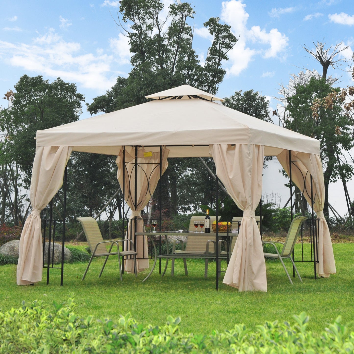 Outsunny 3x3 m Gazebo W/Side Panel-Beige