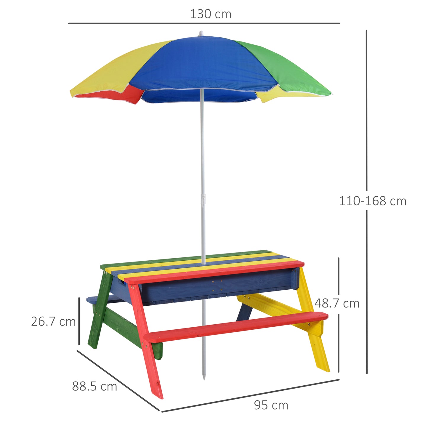 Outsunny Kids Picnic Table Set Wooden Bench with Removable & Height Adjustable Parasol