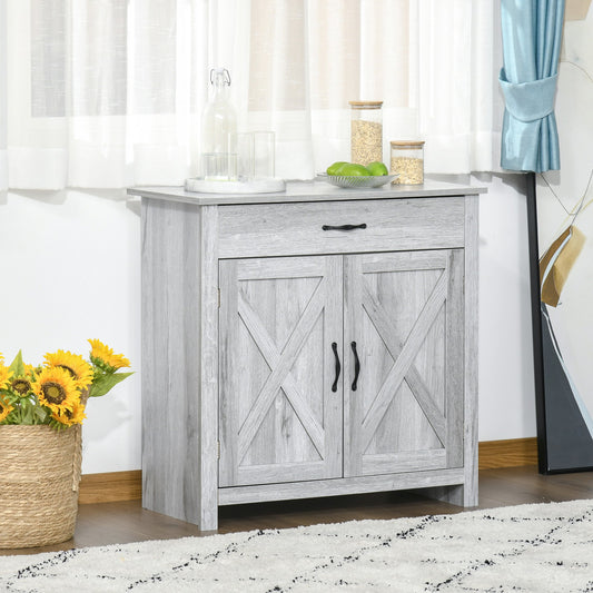 Farmhouse Barn Door Sideboard Buffet Storage Cabinet Coffee Bar Grey