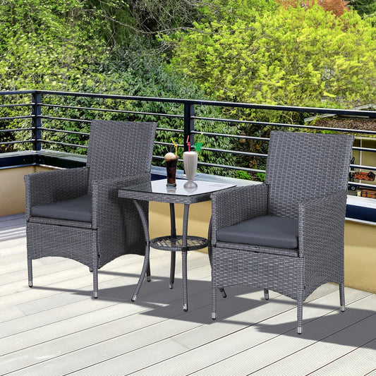 Outsunny 3pc Rattan Coffee Table Set-Grey
