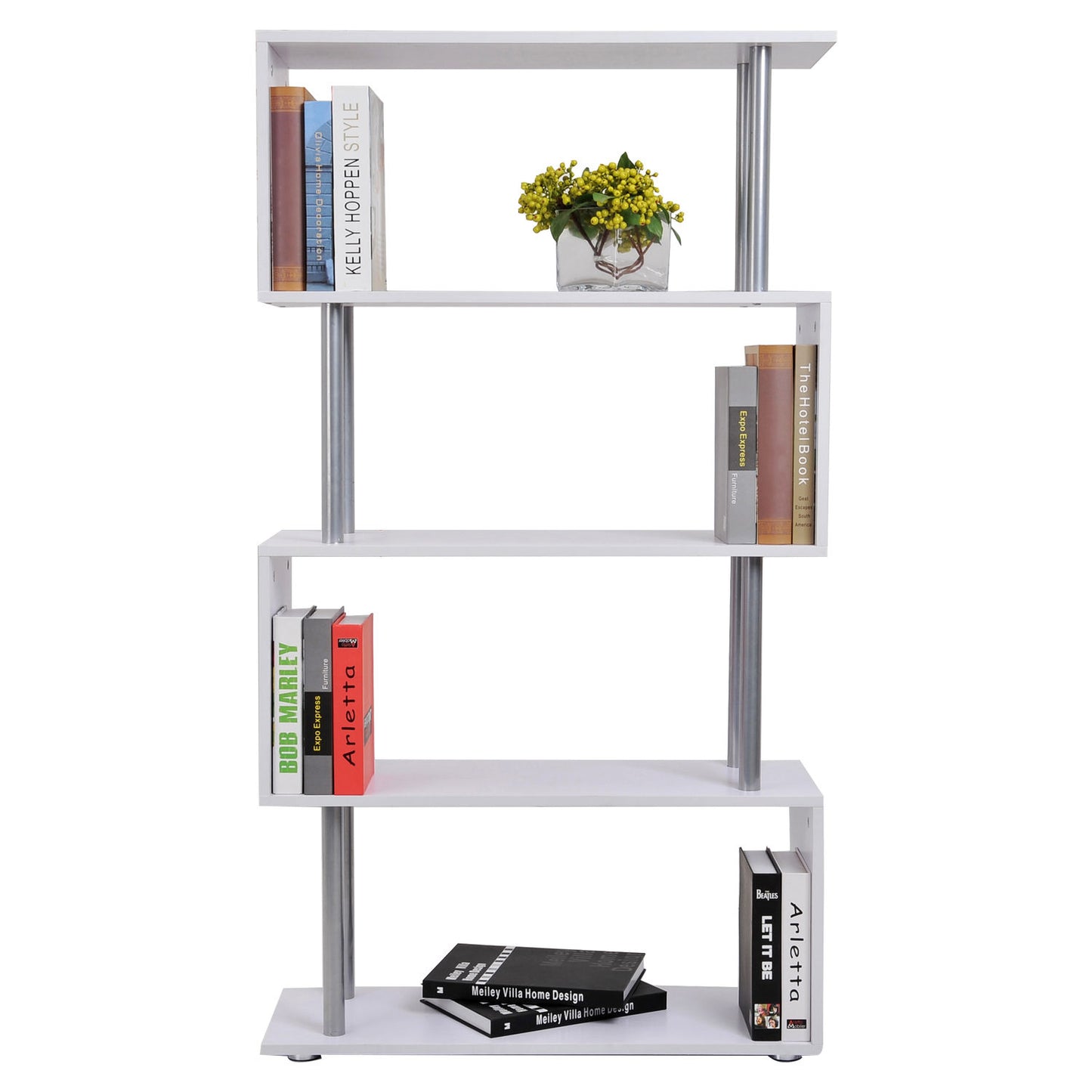 HOMCOM Wooden S Shape Storage Unit Bookshelf-White