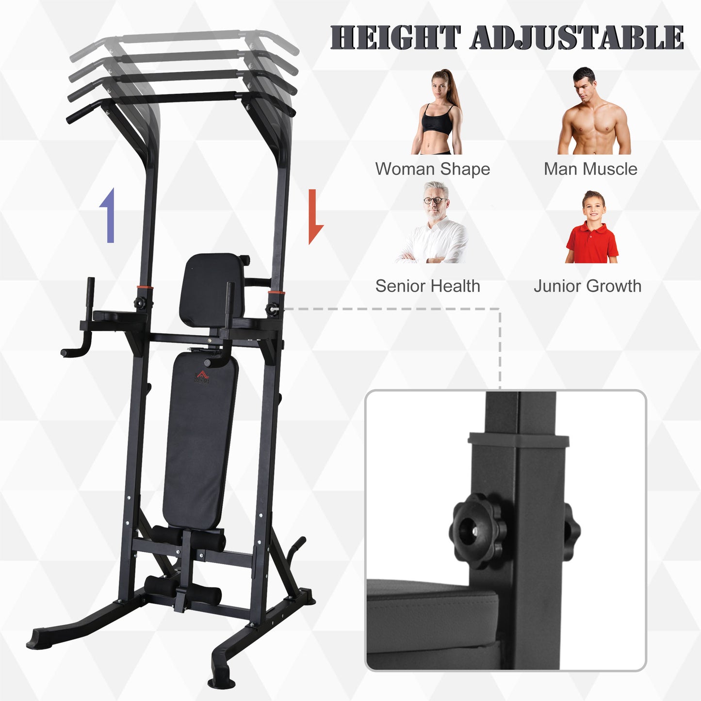 HOMCOM Adjustable&Folded Dip Stands Multi-Function Pull-ups Sit-ups, Fitness tools Gym Home