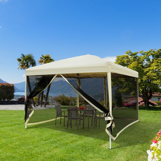 Outsunny 3x3m Pop Up Gazebo W/ Mesh Walls-Tan