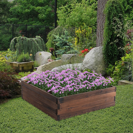 Outsunny Wooden Raised Garden Bed Planter Grow Containers Flower Vegetable Pot 80 x 80cm