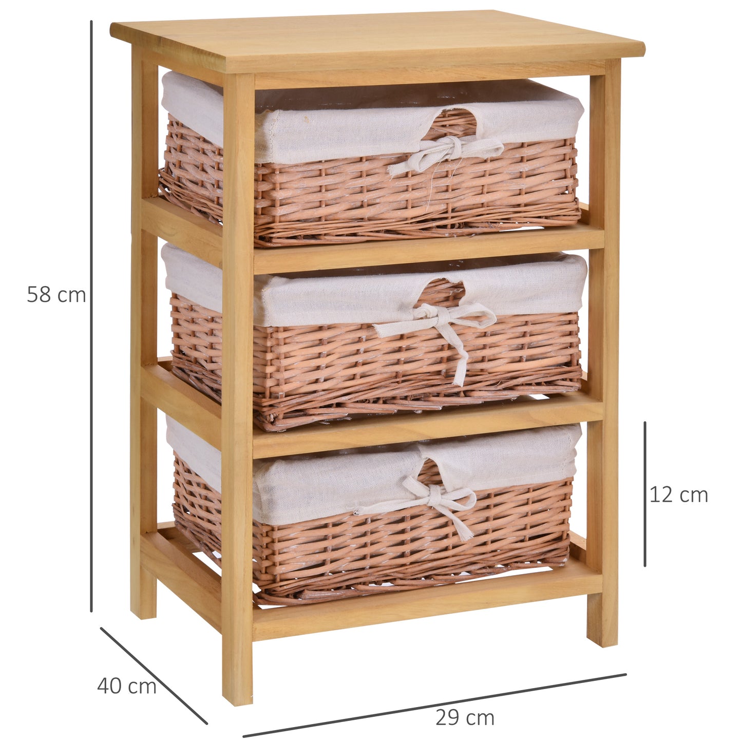 HOMCOM Wicker 3-Tier Storage Basket Shelf Brown