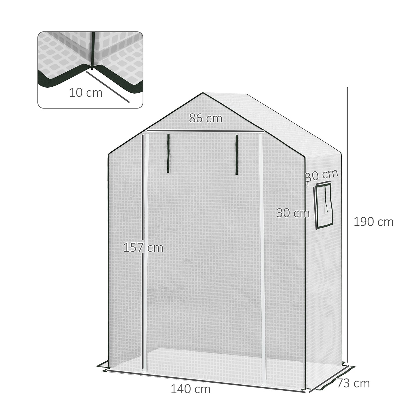 Outsunny Greenhouse Cover Replacement Walkin PE Hot House Cover with Rollup Door and Windows 140 x 73 x 190cm White
