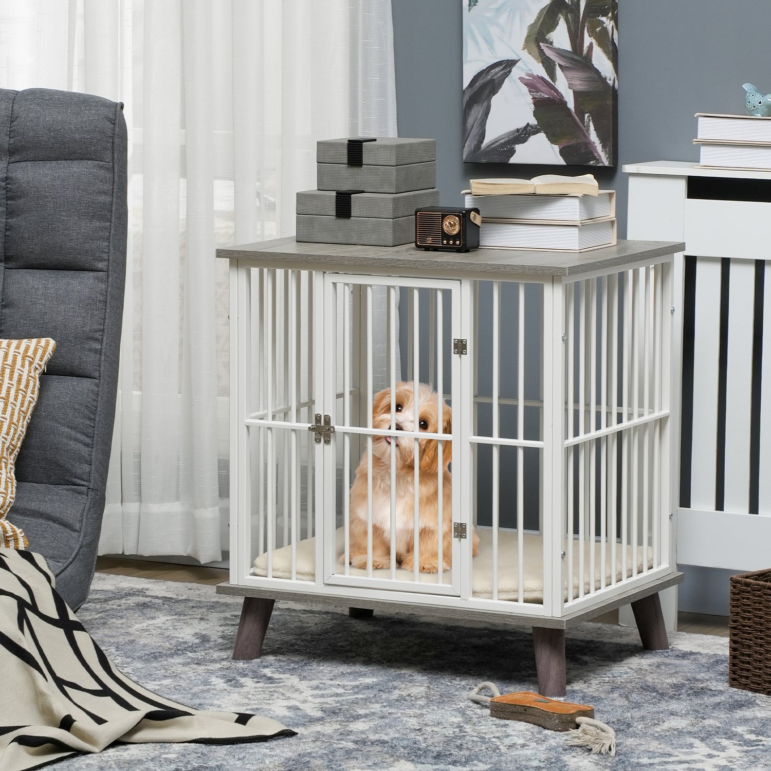 PawHut Dog Crate Furniture, Indoor Pet Kennel Cage, Top End Table