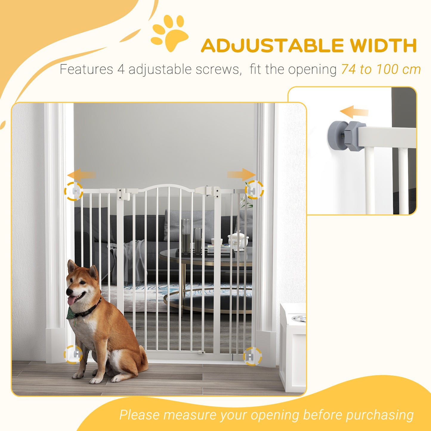 PawHut Metal Pet Safety Gate Dog Gate Folding Fence, White
