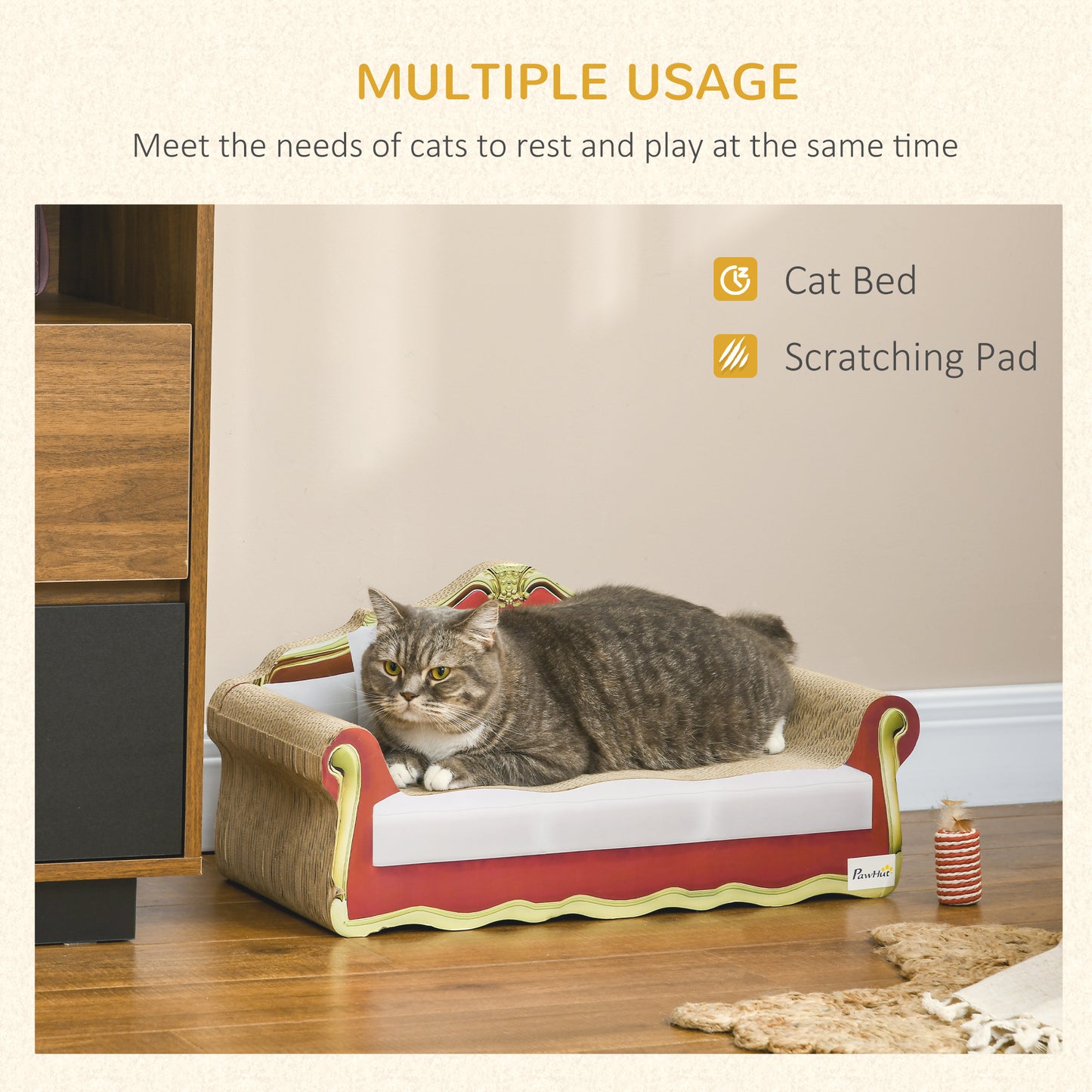 PawHut Cat Cardboard Scratcher Lounge Sofa Bed with Catnip 58 x 29.5 x 29cm