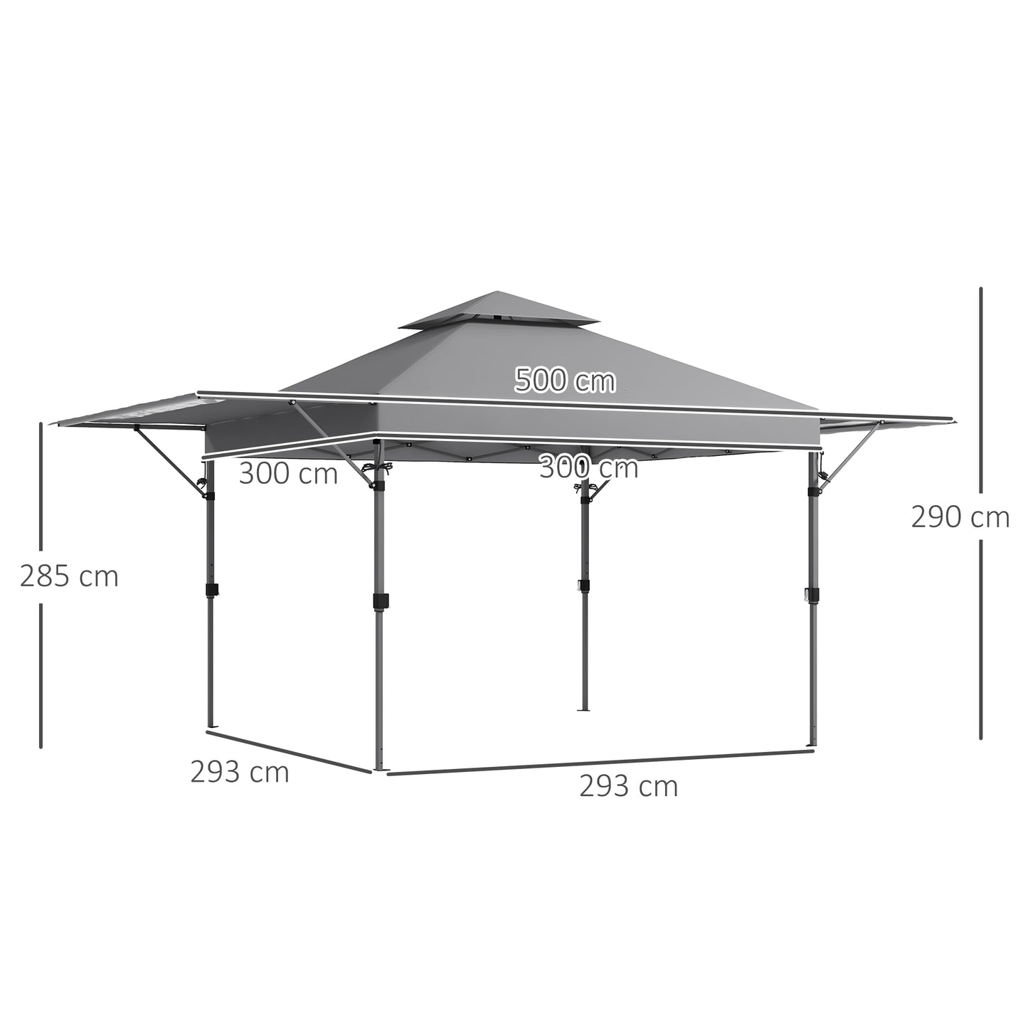 Outsunny 5 x 3(m) Pop Up Gazebo with Extend Dual Awnings, 1 Person Easy up Marquee Party Tent with 1-Button Push, Double Roof, Wheeled Bag, Sandbags, Height Adjustable Instant Shelter, Grey