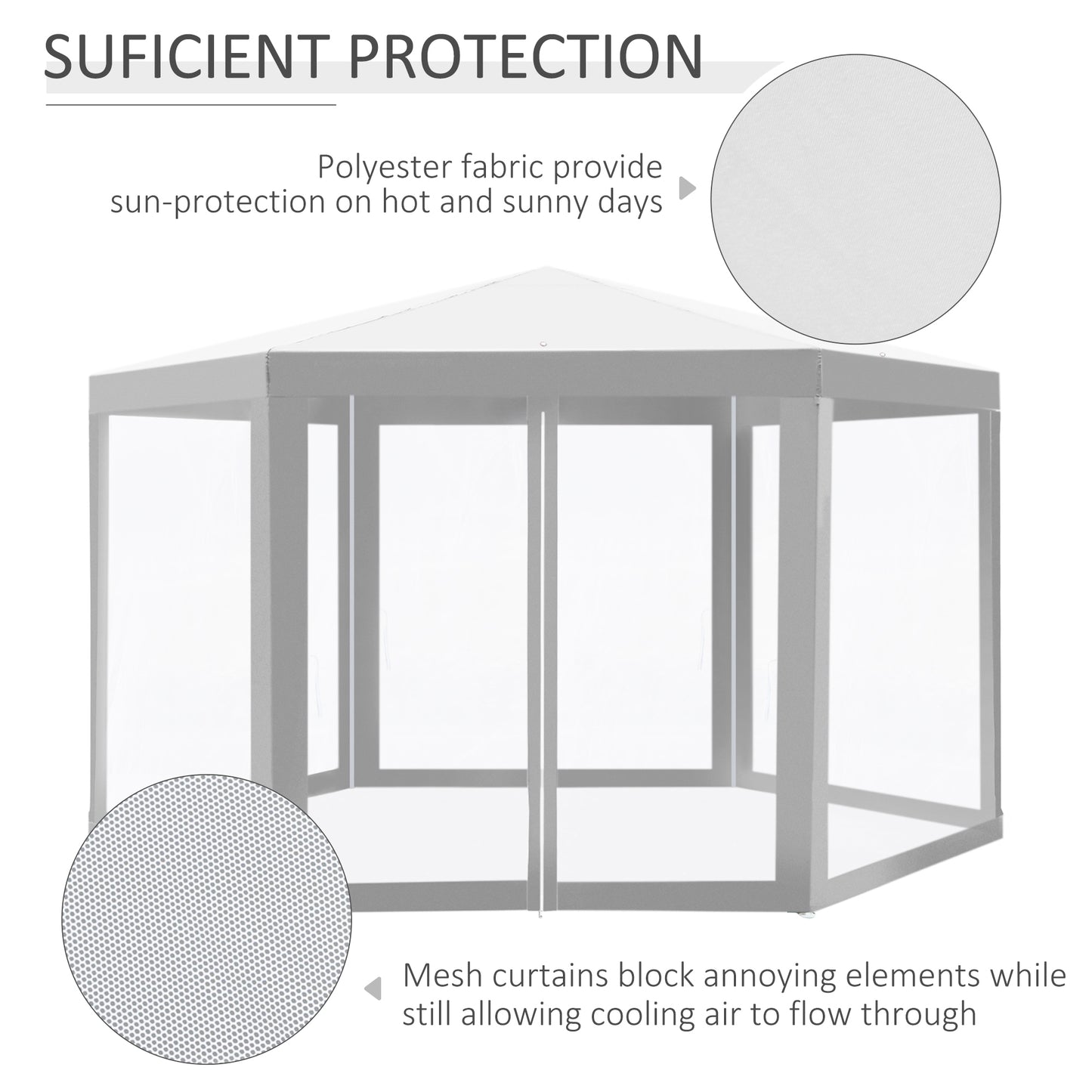 Outsunny Hexagon Netting  Gazebo-Creamy White