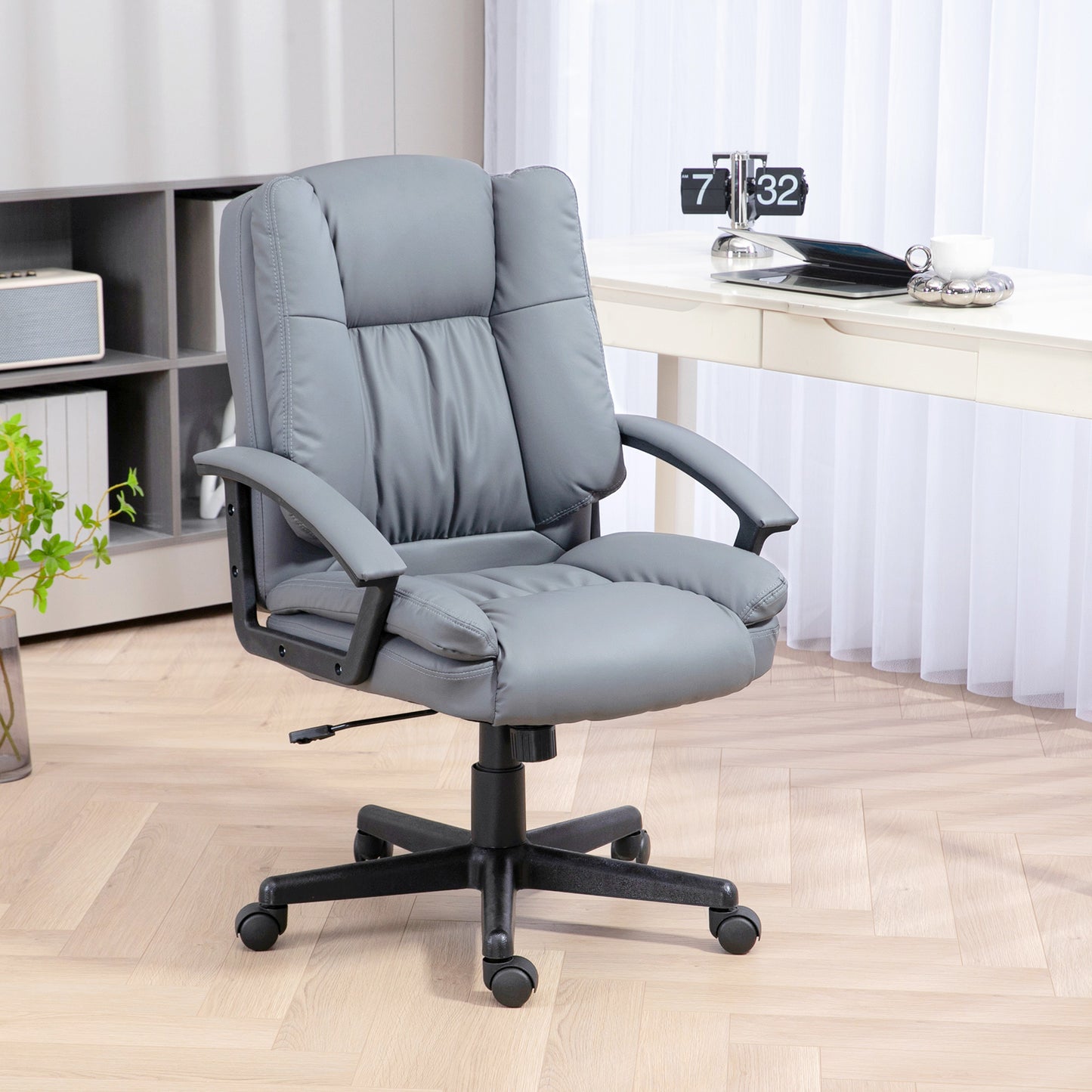 Vinsetto Office Chair, Faux Leather Computer Desk Chair, Mid Back Executive Chair with Adjustable Height and Swivel Rolling Wheels for Home Study, Light Grey