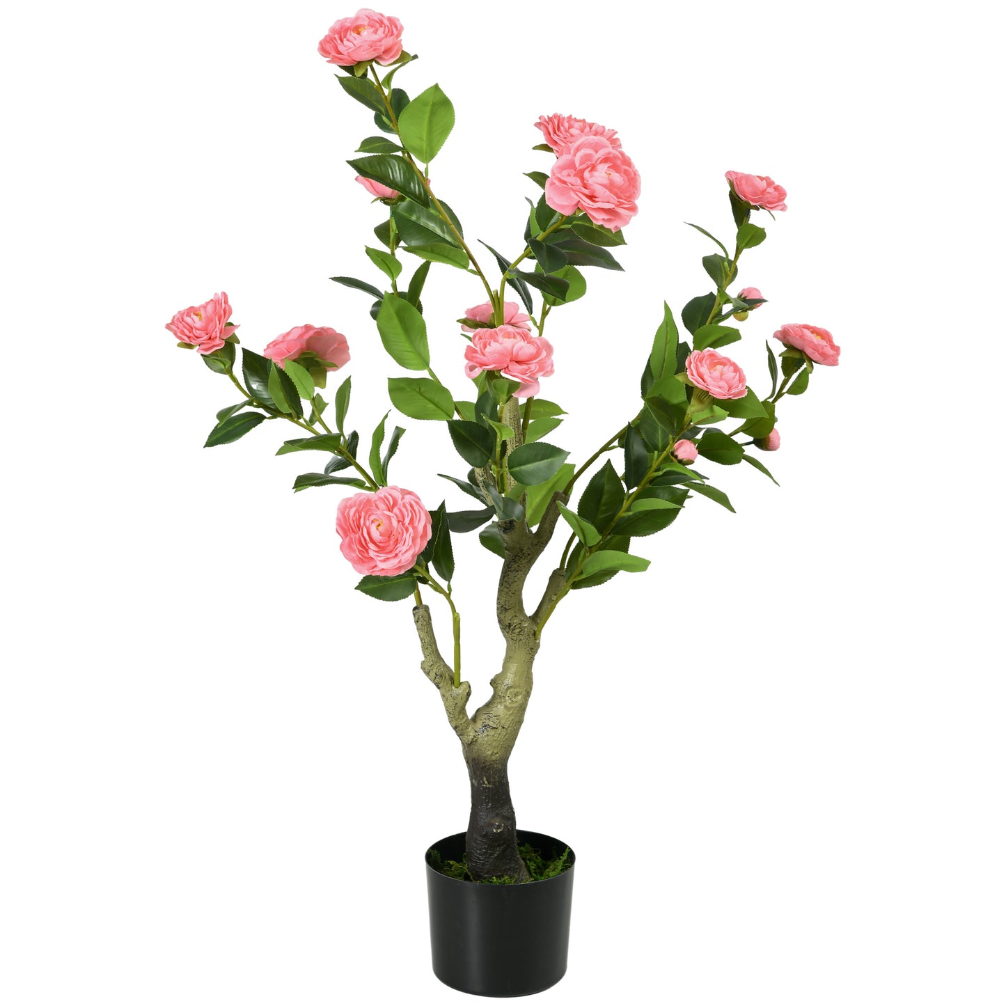 HOMCOM Artificial Plant Camellia Flower in Pot Fake Plant for Indoor Outdoor 95cm Pink