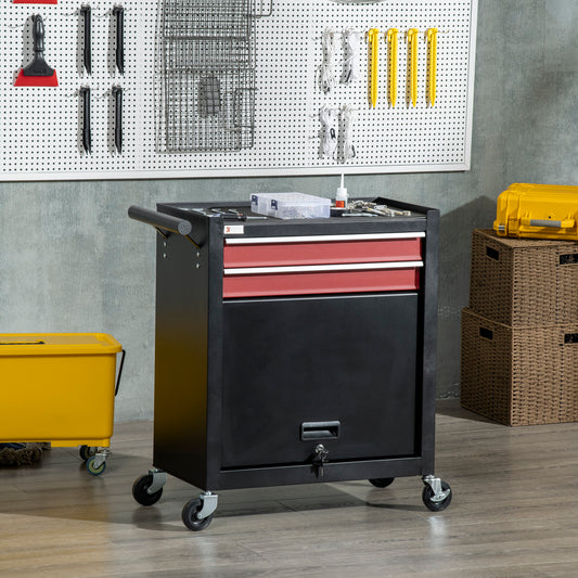 DURHAND 2 Drawers Machinist Tool Chest on Wheels, Lockable Workshop Tool Trolley, Roll Cab with Ball Bearing Runners and Cabinet