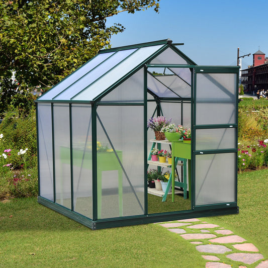 Outsunny 1.9x1.9x2 m Walk-In Mini Greenhouse-Dark Green Frame