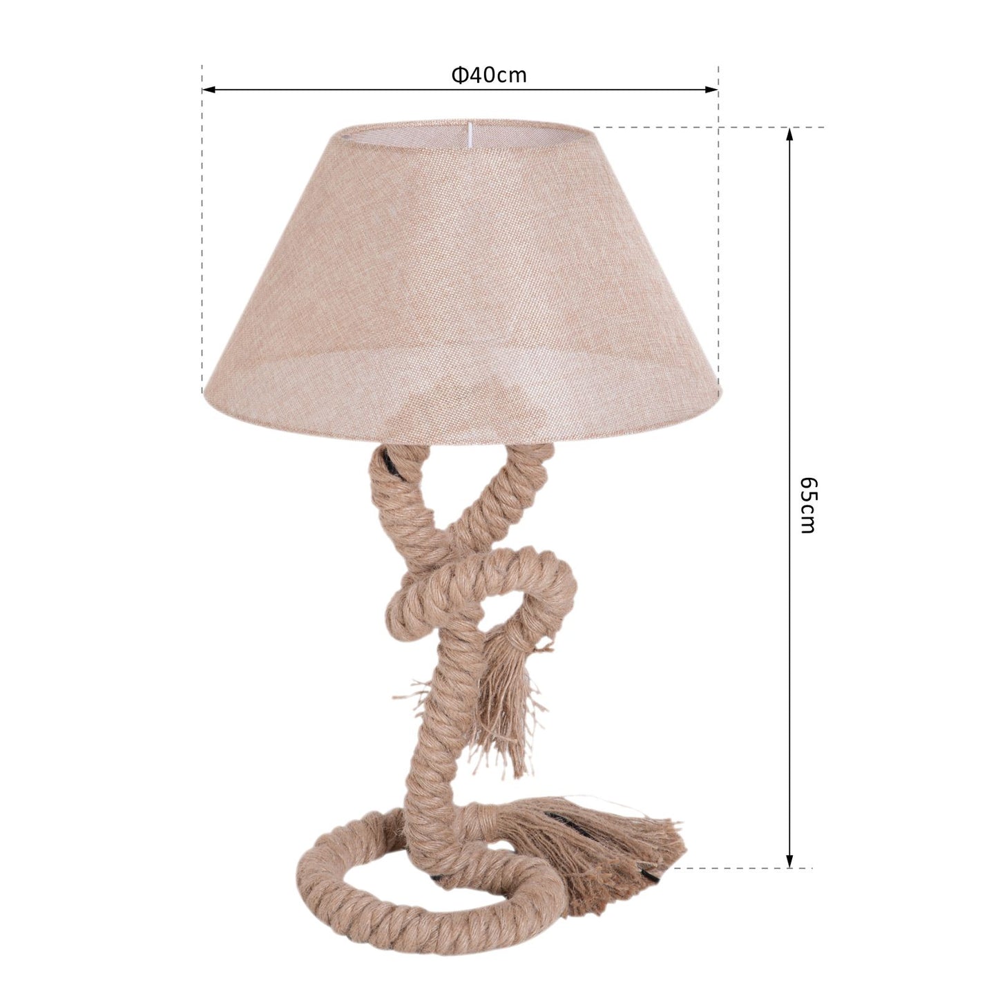 HOMCOM Table Lamp W/ Twisted Rope, E27 Base-Beige