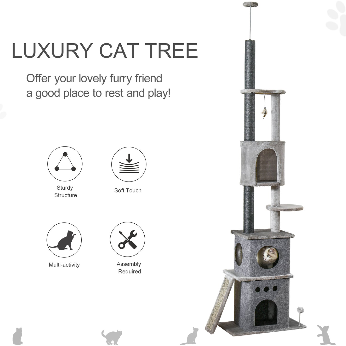 PawHut Huge Cat Tree Ceiling High Kitten Climbing  Activity Center Multi-level Sisal