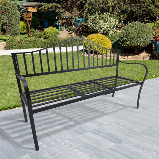 Outsunny Metal Bench W/Table,  160Lx53Wx95H cm