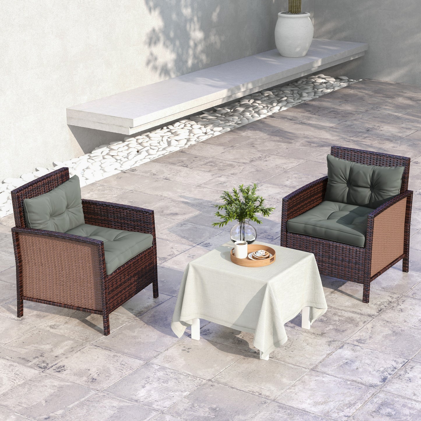 Outsunny 2-Piece Seat Cushions Back Pillows Replacement, Patio Chair Cushions Set for Indoor Outdoor, Light Grey