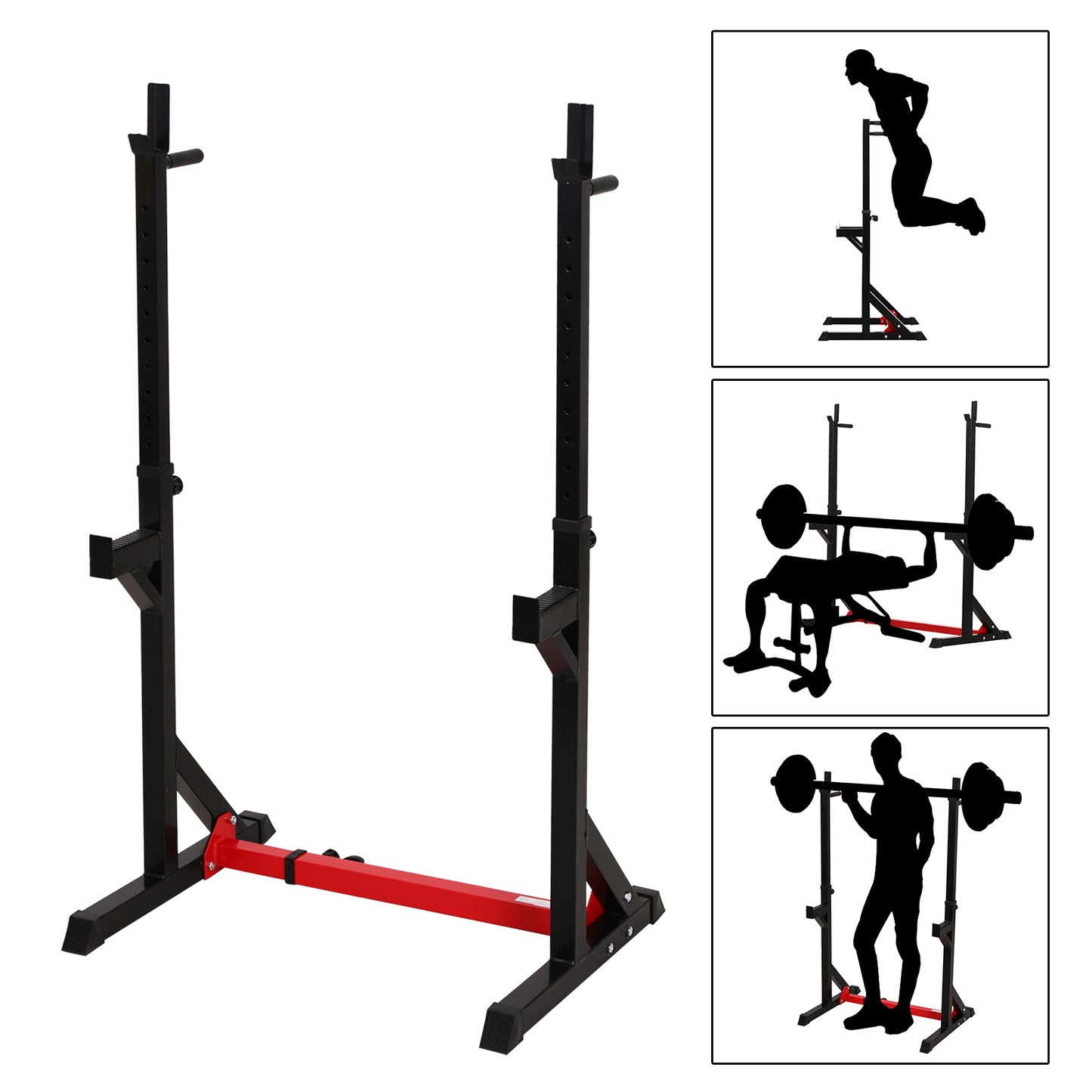 HOMCOM Barbell Rack, 77-122Wx66Dx103-163H cm, Steel, PP-Black/Red