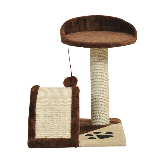 PawHut 2-Tier Cat Tree Scratching Post with Dangle Toy Brown