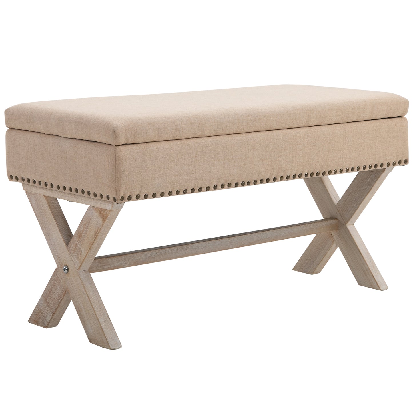 HOMCOM Storage Ottoman Bench Footstool Ottoman Polyester Upholstered Beige