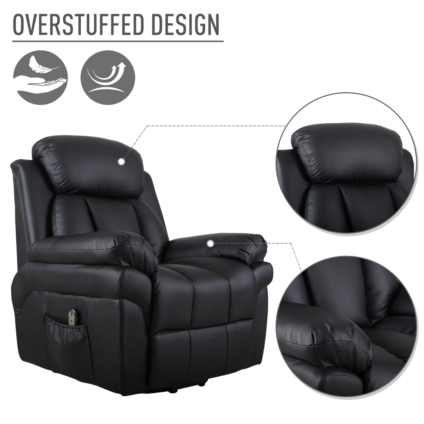 HOMCOM Lift Armchair Electric Power Stand Assist Recliner Chair w/Padding PU Leather Black