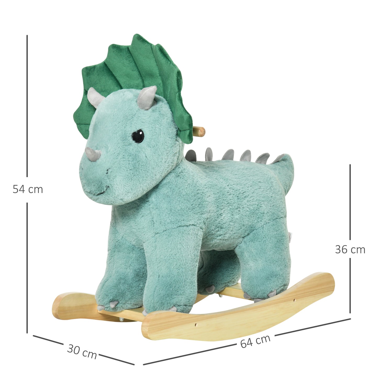 HOMCOM Kid Plush Ride-On Rocking Horse Triceratops-shaped Toy Rocker Realistic Sound