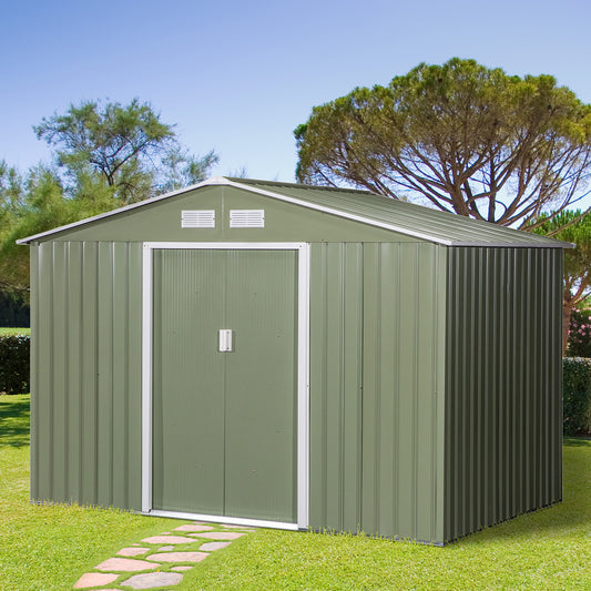 Outsunny 6.2 x 9ft Corrugated Steel Two Door Garden Shed - Light Green