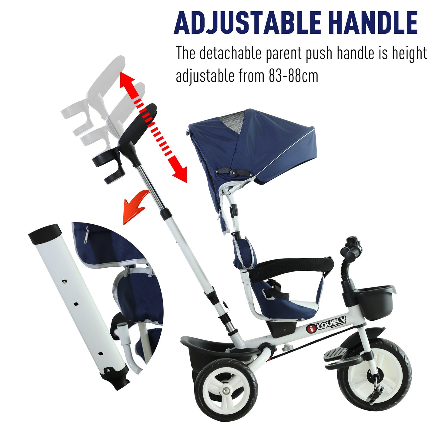 HOMCOM 4-in-1 Kids Tricycle Baby Stroller W/ Canopy-Blue