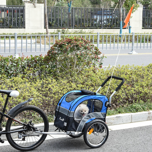PawHut 2-in-1 Dog Bike Trailer Pet Stroller Carrier Reflector Flag 130x58x94cm