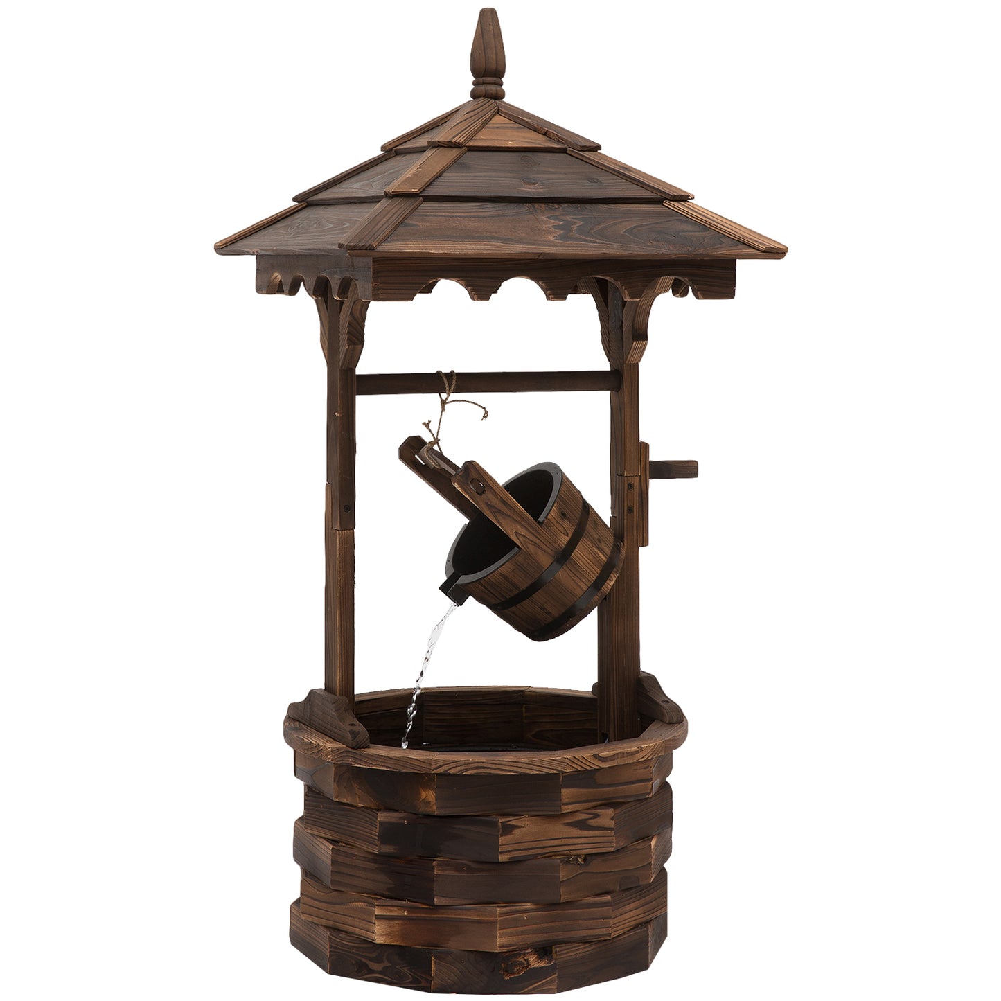 Outsunny Wooden Garden Wishing Well Fountain Barrel Waterfall Rustic Wood with Pump Garden Décor Ornament