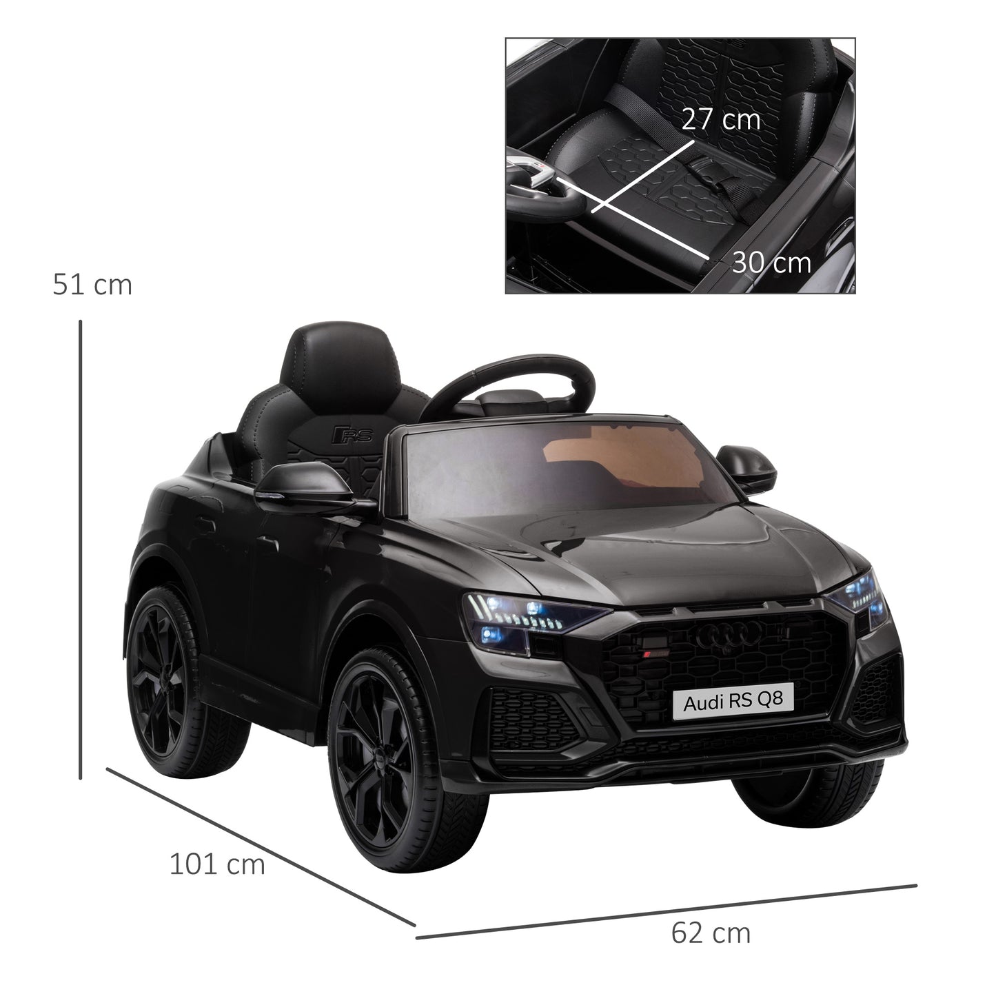 HOMCOM Audi RS Q8 6V Kids Electric Ride On Car Toy w/ Remote USB MP3 Bluetooth Black