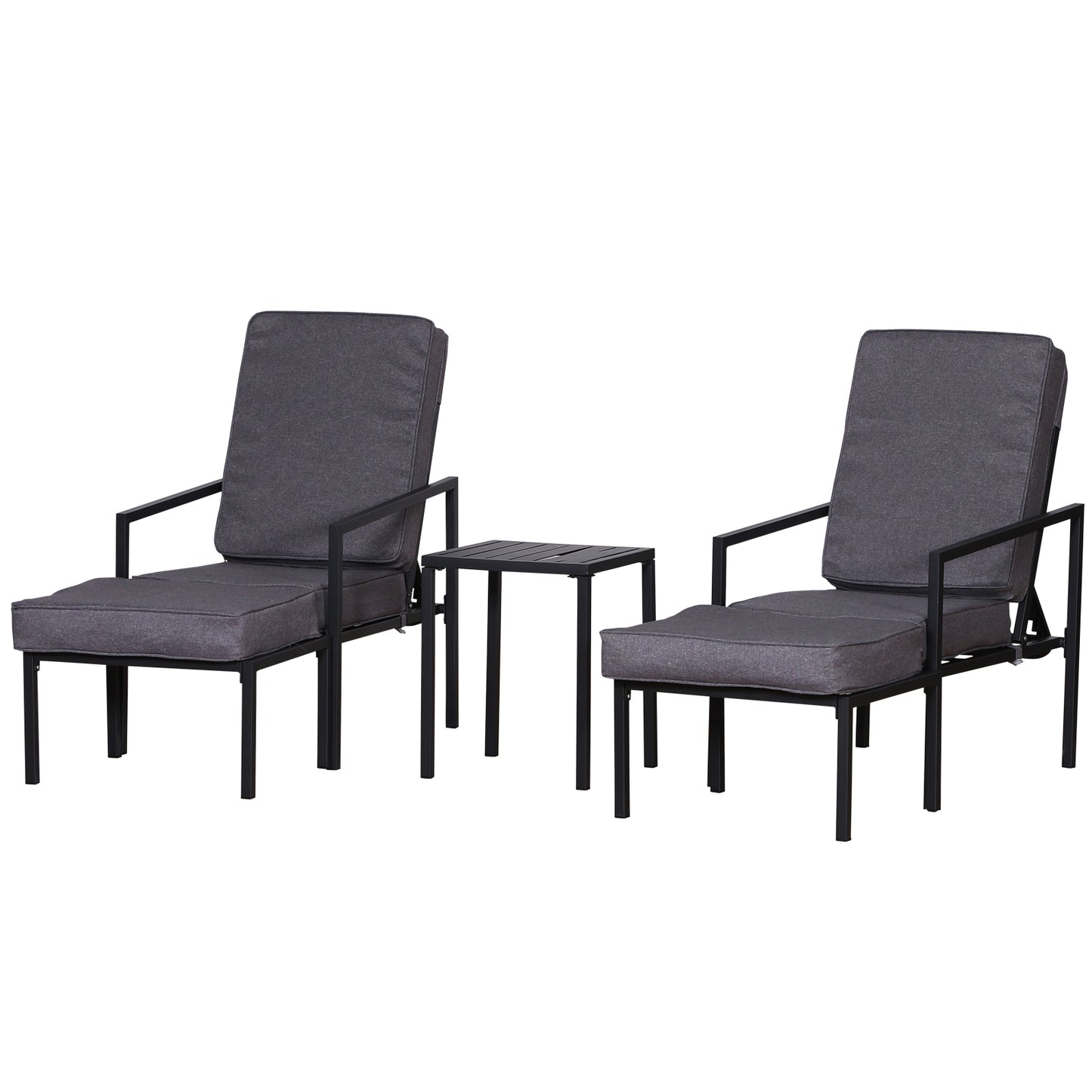 Outsunny 5-Piece Outdoor Garden Metal Patio Lounge Set w/ Cushions Black/Grey