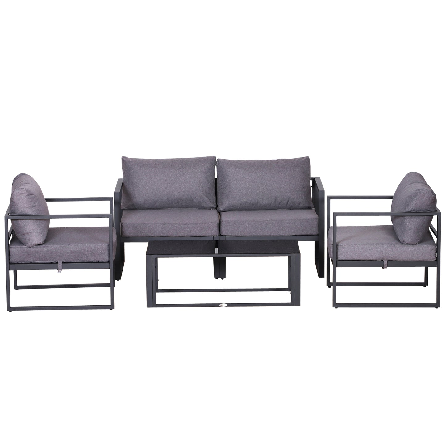 Outsunny Aluminium Frame Outdoor Garden Double & Single Sofa Furniture Set w/ Table Grey
