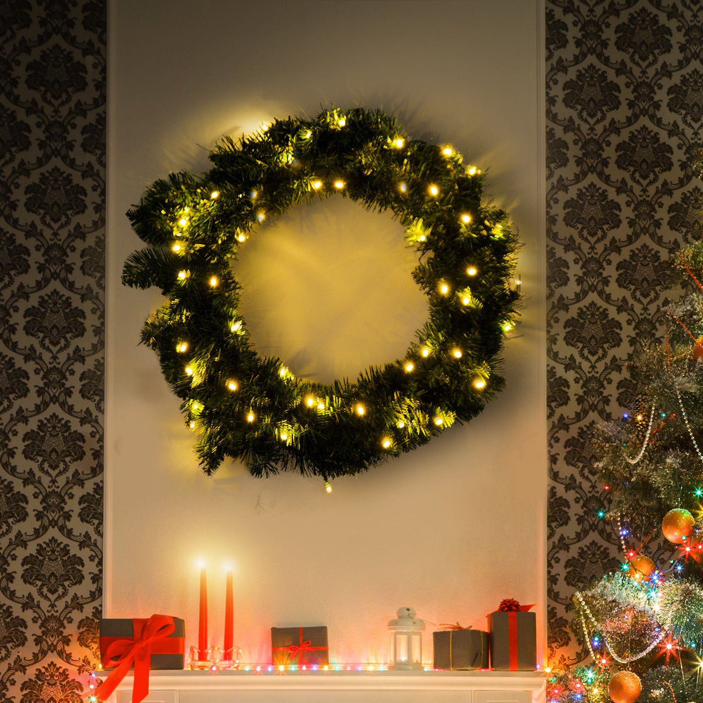 HOMCOM Christmas Wreath Decoration, 50 LED Lights