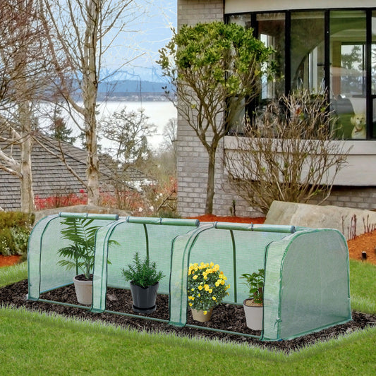 Outsunny Tunnel Greenhouse Green Grow House Steel Frame for Garden Zipper Doors 3.5x1x1m