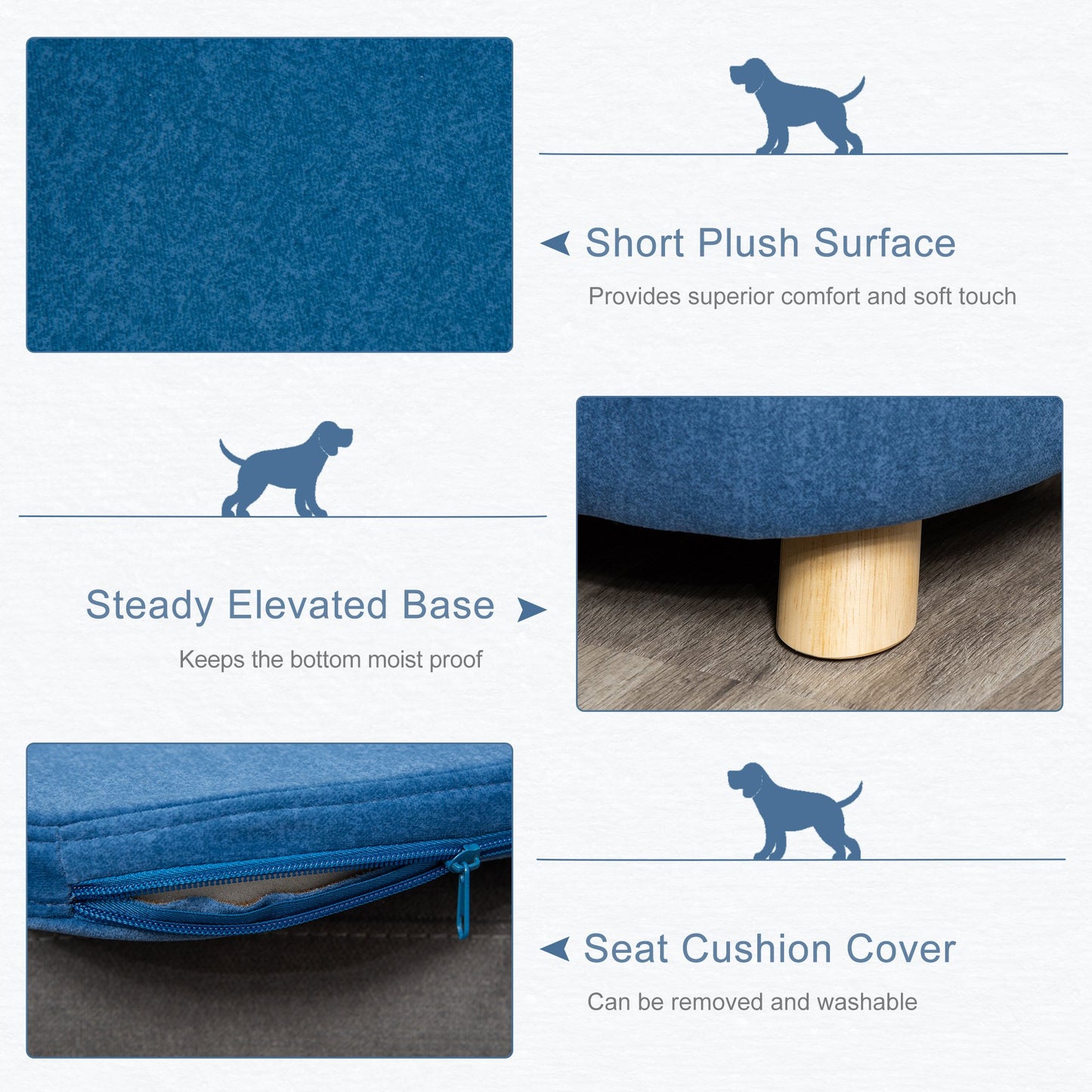 PawHut Pet Sofa Puppy Kitten Lounge, w/ Wooden Frame, Washable Cushion, Blue