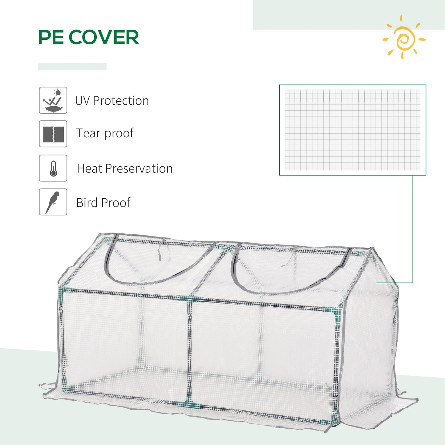 Outsunny Mini Greenhouse With 2 Windows, Plant Flower Herbs Growing, PE, 120 x 61 x 61cm