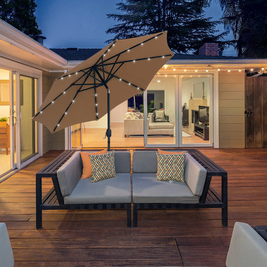 Outsunny 24 LED Solar Powered Parasol Umbrella-Brown