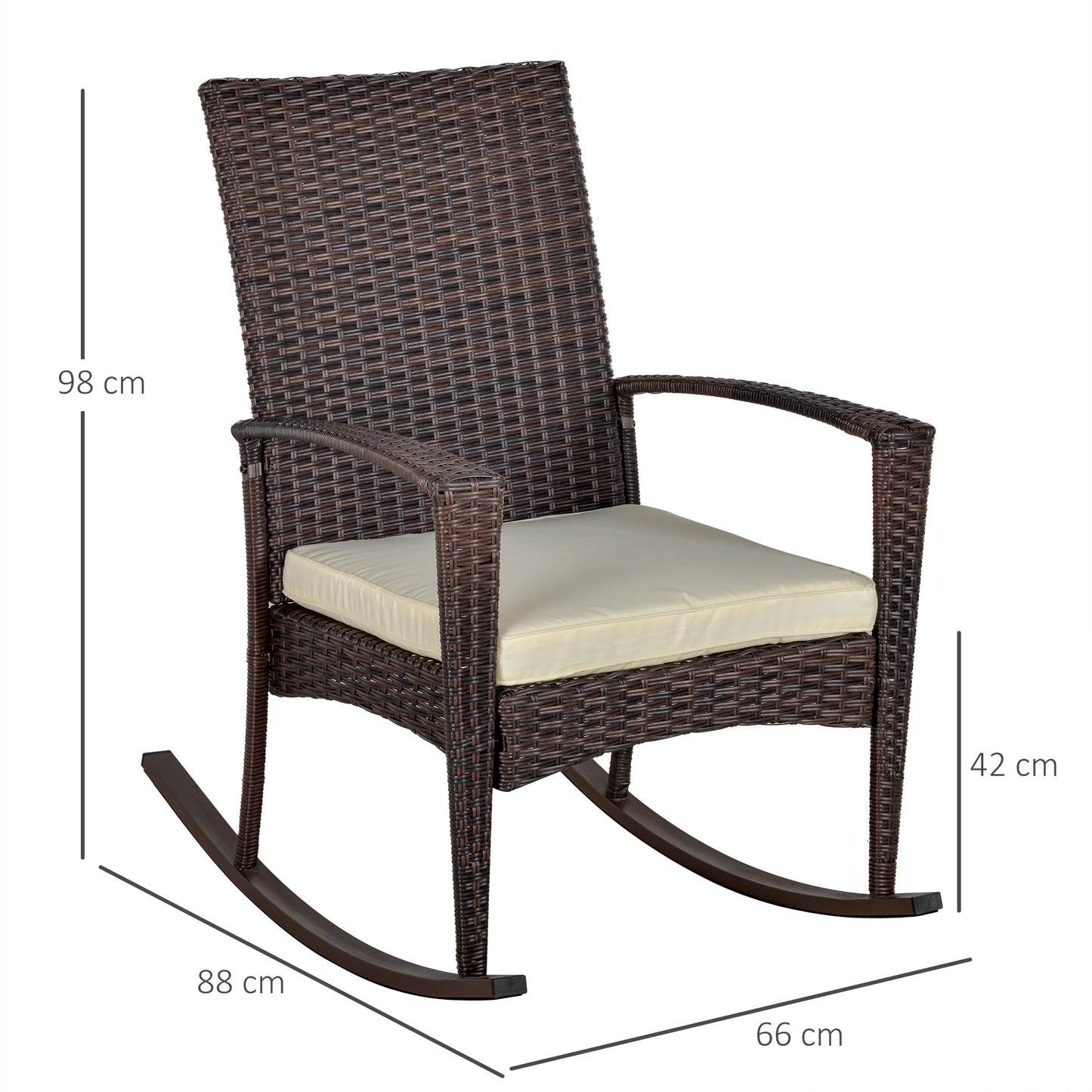 Outsunny Rattan Rocking Chair W/ Cushion-Brown/Beige